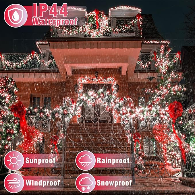 100FT 300 LED Outdoor String Lights, Plug in Christmas Lights Indoor Waterproof with 8 Modes, Connectable Twinkle Fairy Lights Clear Wire for Bedroom Home Wedding Patio Decorations, Red and White