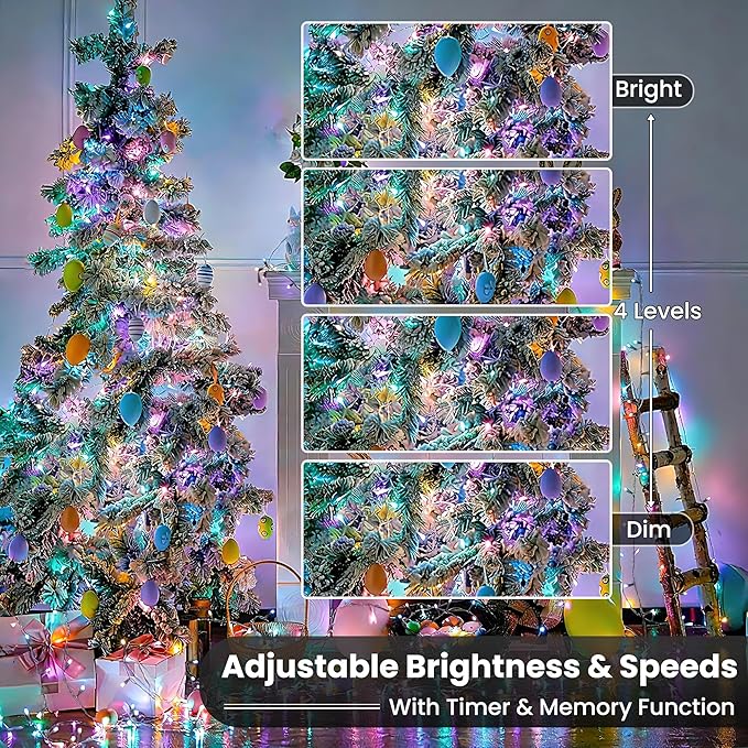 Toodour 4th of July String Lights, 115ft 350 LED RGB Color Changing String Lights with Remote & Timer, Waterproof Red White and Blue Lights for Home Yard Holiday Tree Party Indoor Outdoor Decoration