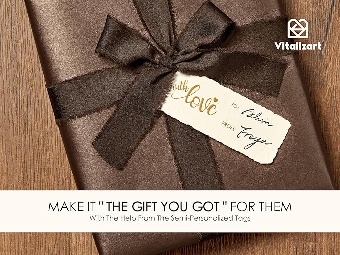 Vitalizart Brown Wrapping Paper Set 17" Pearly-Lustre With Silk Like Satin Ribbon & Gift Tags Recyclable Christmas Gift Wrapping Birthday Baby Shower Wedding Handmade Crafts 197"(16.4 Ft)