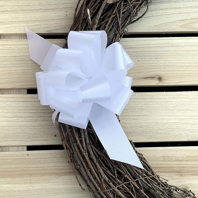 White Decorative Gift Pull Bows - 5" Wide, Set of 10, Memorial Day, 4th of July, America 250 Anniversary, Birthday, Presents, Wedding, Wreath, Fundraiser, Reception, Church, Office, School Colors