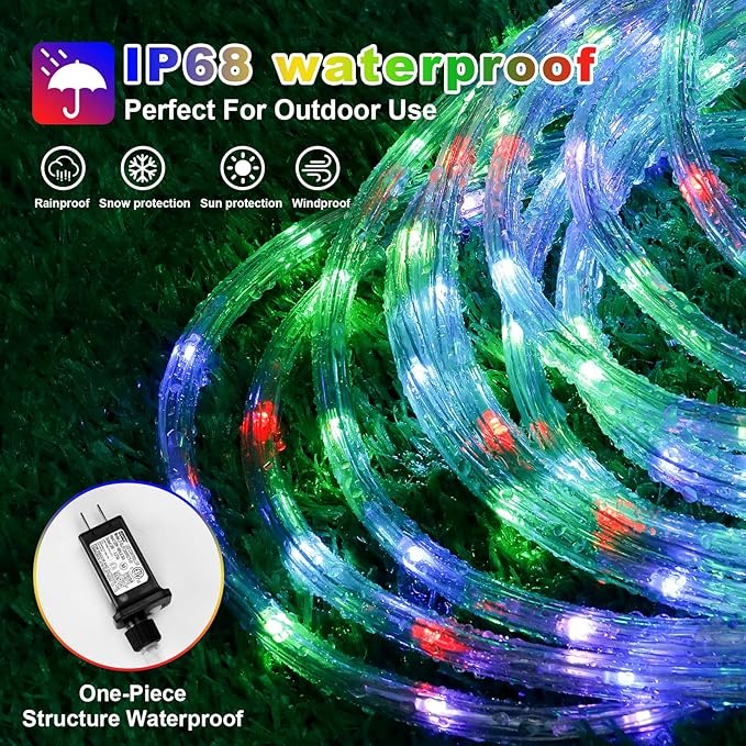 65ft 400 LED Rope Lights for Outside, Color Changing Rope Lights Indoor Outdoor with Remote, 16 Colors Waterproof Christmas Light Outdoor for Deck, Patio, Pool, Camping, Bedroom, Landscape Decorations