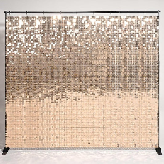 WinSpin 8x10' Shimmer Wall Backdrop Stand Kit - Adjustable Background Stand with 72 Pcs Champagne Square Sequin Panels for Birthday Party Events Decoration Graduation