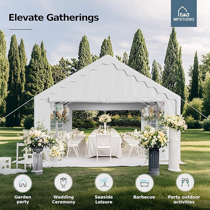 MFSTUDIO 16'x20' Party Tent, Outdoor Heavy Duty Party Tents with Removable Sidewalls, Large Canopy Tent Shelter for Outdoor Events Wedding Birthday, White