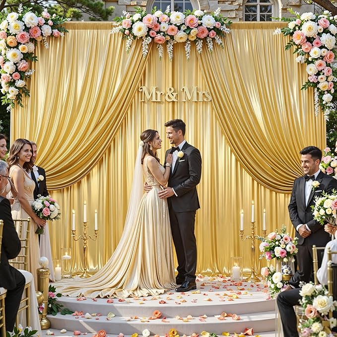 10x10ft Gold Backdrop Curtain for Parties Glitter Sequin Backdrop Wrinkle Free Polyester Drapes Shimmer Back Drop for Wedding Birthday Baby Shower Photo Photography Shiny Background 2 Panels 5x10ft