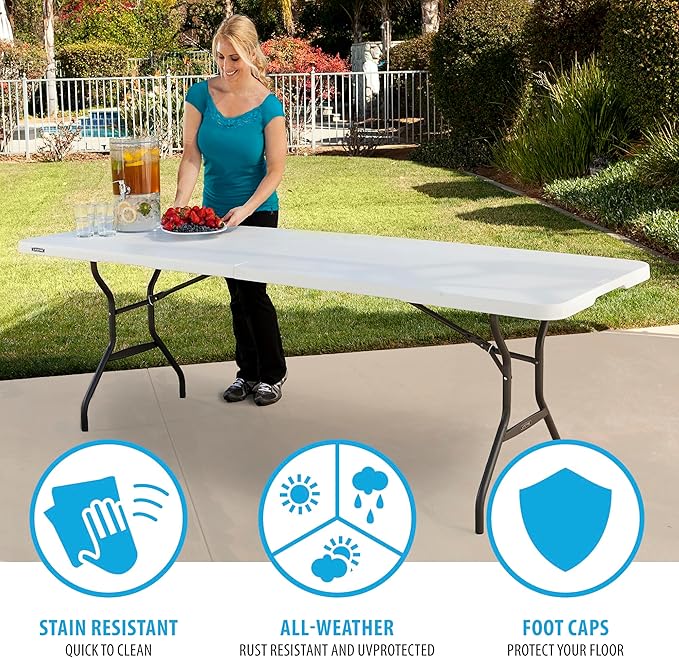 LIFETIME 8-Foot Fold in Half Table, Light Commercial, White Granite