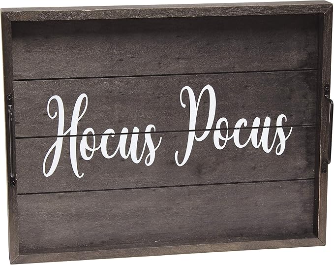 Elegant Designs HG2000-KHP Halloween Witch Decorative Wood Serving Tray w/Handles, 15.50" x 12", Black Wash Hocus Pocus