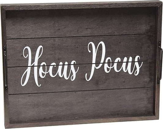 Elegant Designs HG2000-KHP Halloween Witch Decorative Wood Serving Tray w/Handles, 15.50" x 12", Black Wash Hocus Pocus
