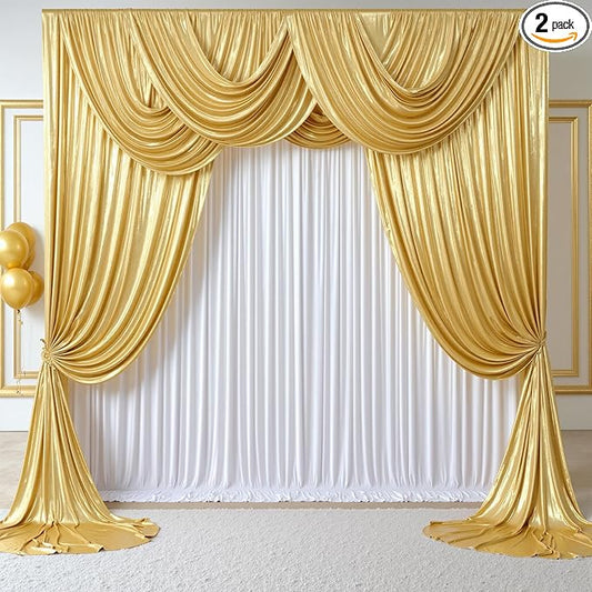 10x10FT Gold Sequin Backdrop Curtain - 2 Panels 5ft(W) x 10ft(H) Wrinkle Free Shimmer Back Drop Cloth, Glitter Backdrop Drapes for Photography, Birthday, Wedding, Graduation Background