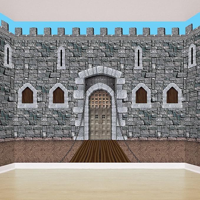 Beistle Stone & Dirt Floor Wall Backdrops, 4’ x 30’, Pack of 2 – Medieval Party Decorations, Medieval Decor Background, Easy to Adhere Wall Covering, Stone Backdrop, Halloween Party Decorations