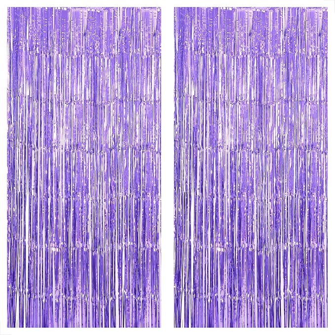 KatchOn, Light Purple Foil Fringe Curtain - 3.2x8 Feet, Pack of 2 for Purple Party Decorations | Purple Backdrop for Graduation Decorations 2026 | Streamers Backdrop for Mermaid Party Decoration