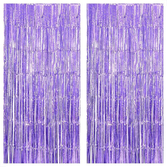 KatchOn, Light Purple Foil Fringe Curtain - 3.2x8 Feet, Pack of 2 for Purple Party Decorations | Purple Backdrop for Graduation Decorations 2026 | Streamers Backdrop for Mermaid Party Decoration