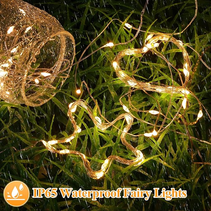 Lakumu 20-Pack Fairy Lights, 7FT 20 LED Battery Operated Silver Wire String Lights, Waterproof Warm White Firefly Lights for Mason Jars, DIY Bedroom Wedding Party Centerpiece Table Decor