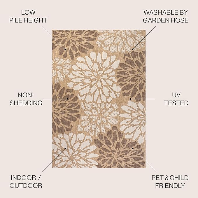 JONATHAN Y Floral Textured Weave Indoor Outdoor Area Rug 3X5 Brown/Cream, Zinnia Modern for Backyard, Patio, Porch, Easy-Cleaning, High Traffic, Pet-Friendly, Non-Shedding (SMB110I-3)