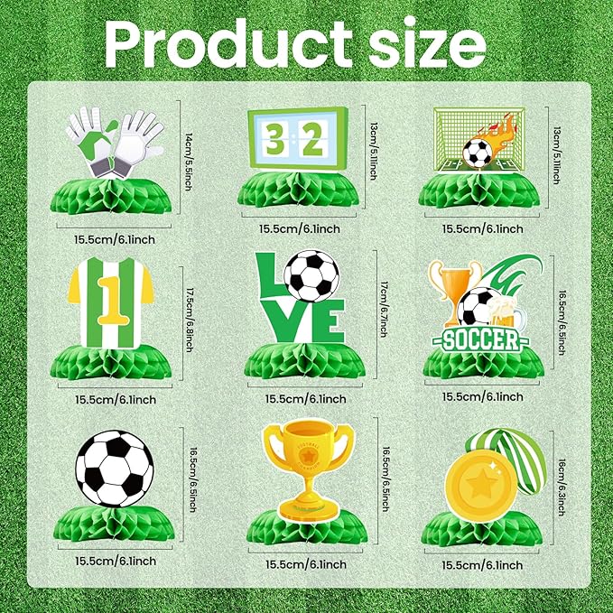 Soccer Party Decorations 12 Pcs Soccer Honeycomb Centerpieces, Soccer Theme Party Supplies Table Decorations for Boys Birthday Party, Soccer Decor for Party Soccer Birthday Decor