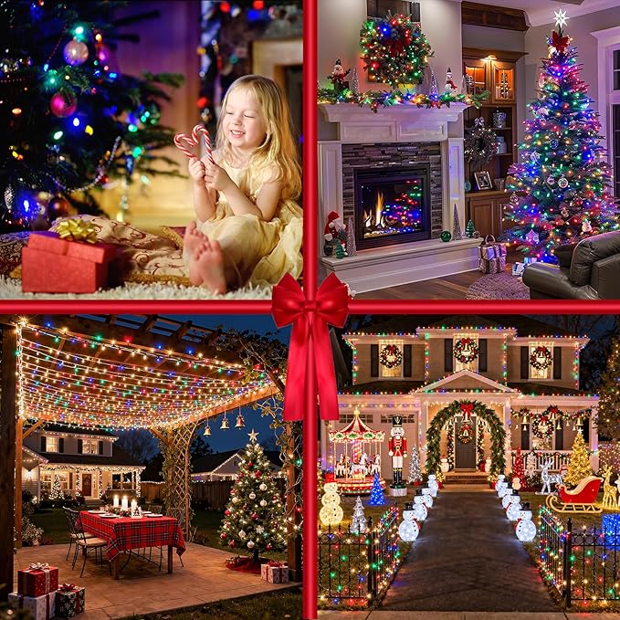 1500 LED Christmas Lights Outdoor with 12 Modes, 470FT Green Wire Christmas String Fairy Lights with Timer & Dimmable, Waterproof Twinkle Tree Lights for House Party Wedding Xmas Decor, Multicolor