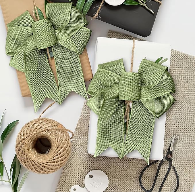 Sage Green Burlap Ribbon 1-1/2 inch X 10 Yard Natural Burlap Woven Wired Ribbons DIY Handmade Edging Production Wreath Holiday Decoration Ribbon Gift Wrapping Sage Green Ribbons