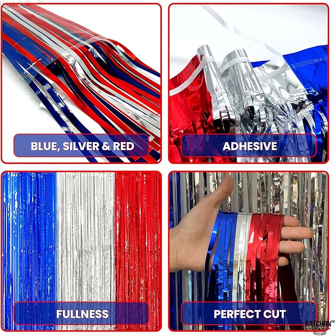 KatchOn, XtraLarge Red White and Blue Streamers - 3.2x8 Feet, Pack of 2 Red and Blue Decorations for Labor Day Streamers for Patriotic Veterans Election Day Decorations