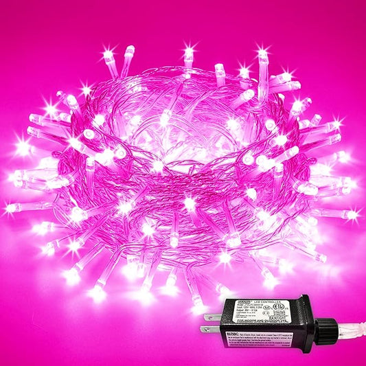 JMEXSUSS 66 Ft Connectable Pink Lights for Room Decor, 200 LED Pink String Fairy Christmas Lights Clear Wire Plug in for Bedroom Indoor Outdoor Girl's Room Home Anniversary Birthday