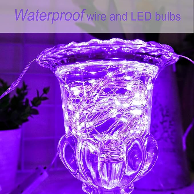 SmilingTown Battery Operated Fairy String Lights 24 Pack 20 LED 7.2ft Starry Firefly Copper Wire for Wedding Party Table Centerpiece Halloween Christmas Decorations(Purple)