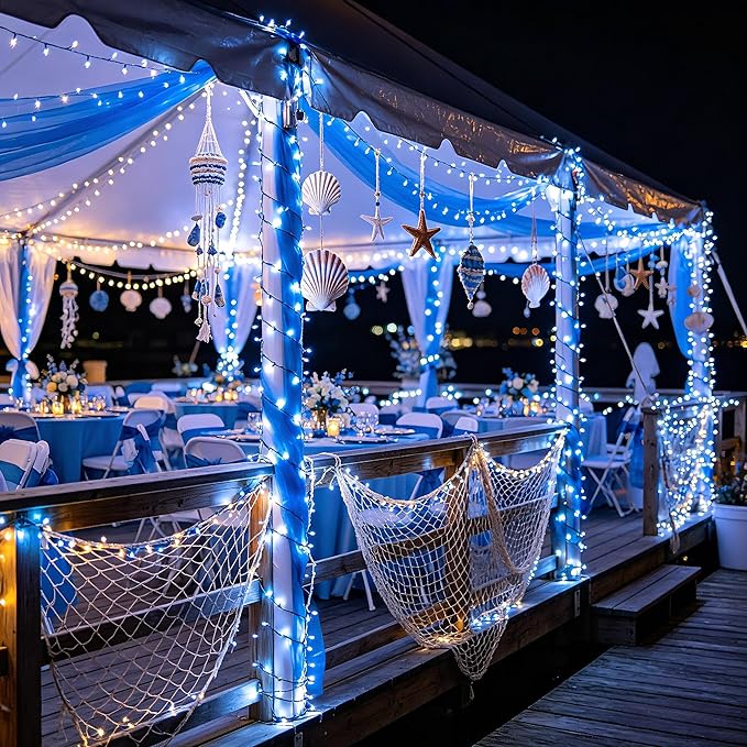 1500 LED 470FT Blue White Birthday Party Decorations Ocean Party Decor String Lights with 12 Modes Timer Dimmable, Waterproof Green Wire Christmas Lights Outdoor, Fairy Lights for Wedding Xmas