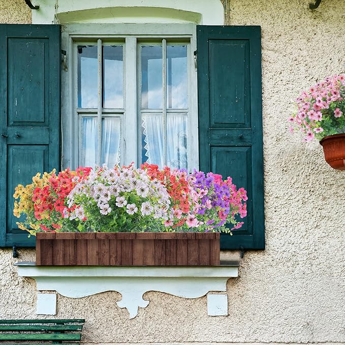 XEOLIAN 12 Bundles Artificial Flowers Outdoor UV Resistant Fake Plastic Plants Indoor Outside Hanging Plants Garden Porch Window Box Home Wedding Farmhouse Festive Shrub Decor (Purple)