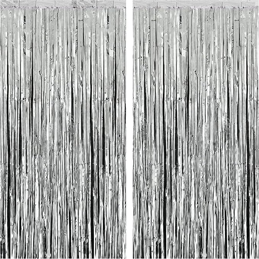 KatchOn, XtraLarge Silver Foil Fringe Curtain - 3.2x8 ft Pack of 2, Streamers Backdrop for Graduation Decorations 2026, Silver Fringe Backdrop for Birthday Decor, Bachelorette party decorations
