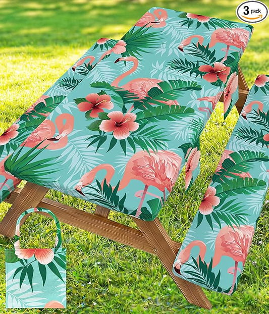 Picnic Table Cover with Bench Covers Waterproof Elastic Rectangle Reusable Folding Tablecloth Mantelería Manteles Camping Essentials Rv Car Travel Supplies Table Cloth Outdoor Road Trip Camper Gifts