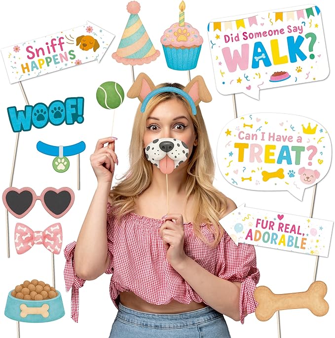Dog Birthday Photo Booth Props & Puppy Party Decorations - 20pcs