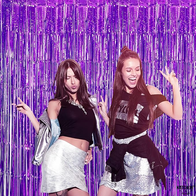 KatchOn, Metallic Purple Foil Fringe Curtain 3.2x8 Ft, Pack of 2 | Streamer Backdrops for Purple Birthday Decorations, Mermaid Birthday Decor for Home | Backdrops for Graduation Decorations 2026