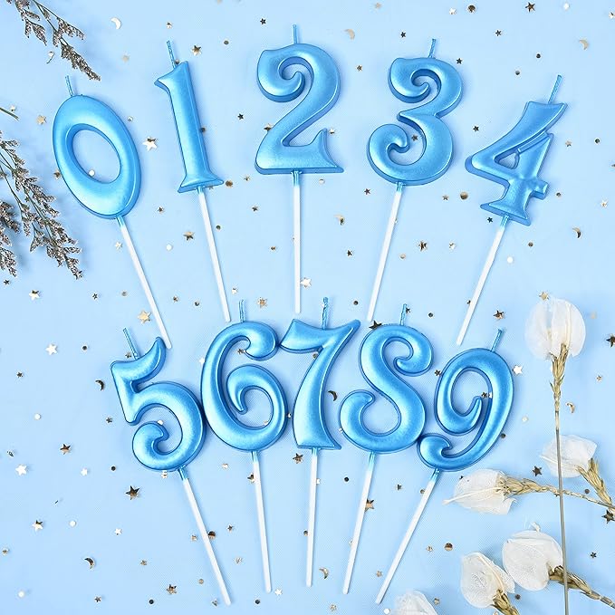 PHD CAKE 2.76 Inch Elegant Blue 9 Number Birthday Candles, Blue Number Candles, Cake Number Candles, Party Celebration