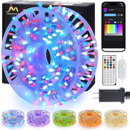JMEXSUSS 400 LED RGB String Light Outdoor Indoor, Christmas Lights Outdoor Clear Wire Christmas Lights Plug in for Bedroom Tree Room Party Birthday Decorations