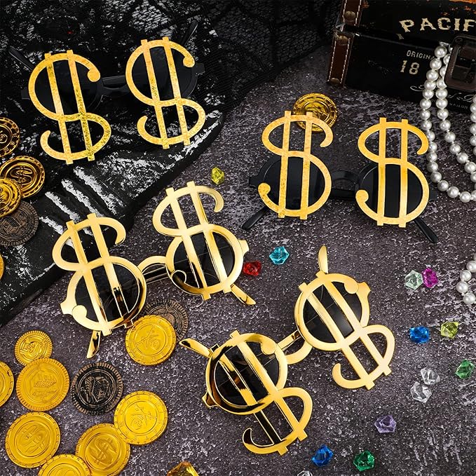 Bencailor Gold Dollar Sign Sunglasses Money Party Decorations 80s 90s Hip Hop Costume Accessory for Theme Party