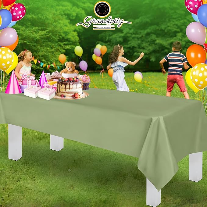Grandipity Sage Plastic Table Cloth Disposable (6 Pk) 54in x 108in Plastic Tablecloths for Rectangle Tables - Premium Party Table Cloths Disposable for 6ft to 8ft Rectangle Tables