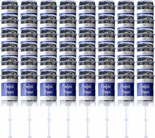 48 Pack - CleverDelights Shiny Confetti Poppers - Metallic Gold Silver and Black Colors - Wedding New Years Holiday Birthday Party Confetti