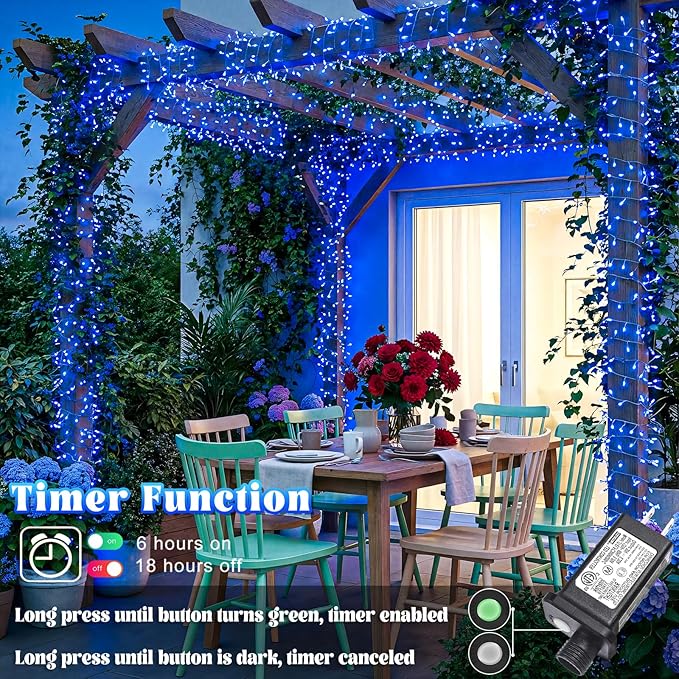 66FT 200 LED Outdoor String Lights, Plug in Christmas Lights Indoor Waterproof, 8 Modes Connectable Twinkle Fairy Lights Clear Wire for Home Garden Patio Wedding Party Decorations, Blue