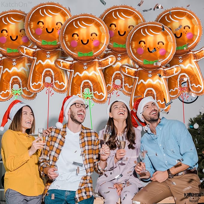 KatchOn, Big Merry Christmas Gingerbread Balloons - Pack of 6 | Gingerbread Man Balloon for Christmas Decorations | Foil Balloons for Xmas Decorations Indoor | Xmas Party Decor