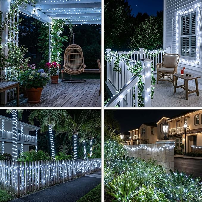 240FT 750LED Christmas Lights,12 Modes Cool White Outdoor String Lights with Timer & Dimmable, Waterproof Green Wire Christmas String Lights for Indoor Tree Xmas Patio Fence Wedding Party Decor