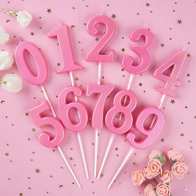 PHD CAKE 2.76 Inch Modern Pink 4 Number Birthday Candles, Pink Number Candles, Cake Number Candles, Party Celebration