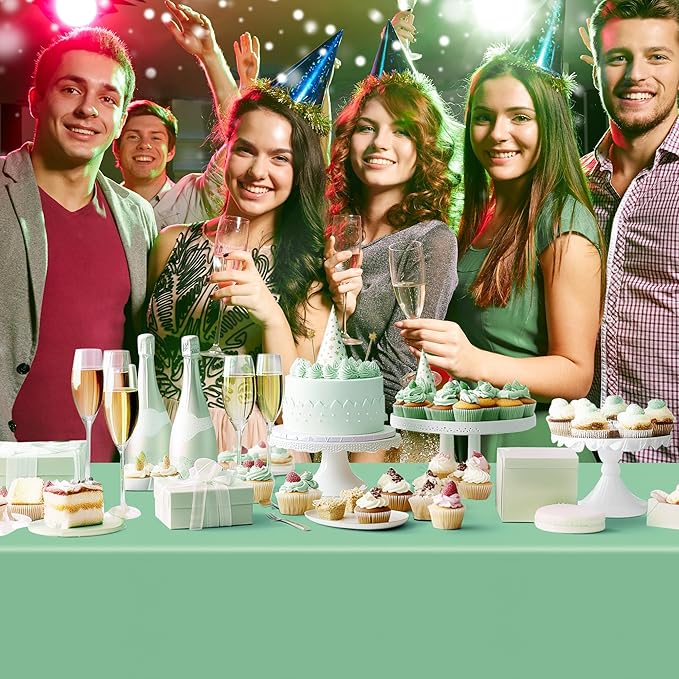 6 Pieces Green & Gold Series Rectangle Tablecloth, 54x72" Solid Color Waterproof & Spillproof Disposable Plastic Table Cover, Durable Party Tablecloth for Dining, Buffet, Picnic, Outdoor Events