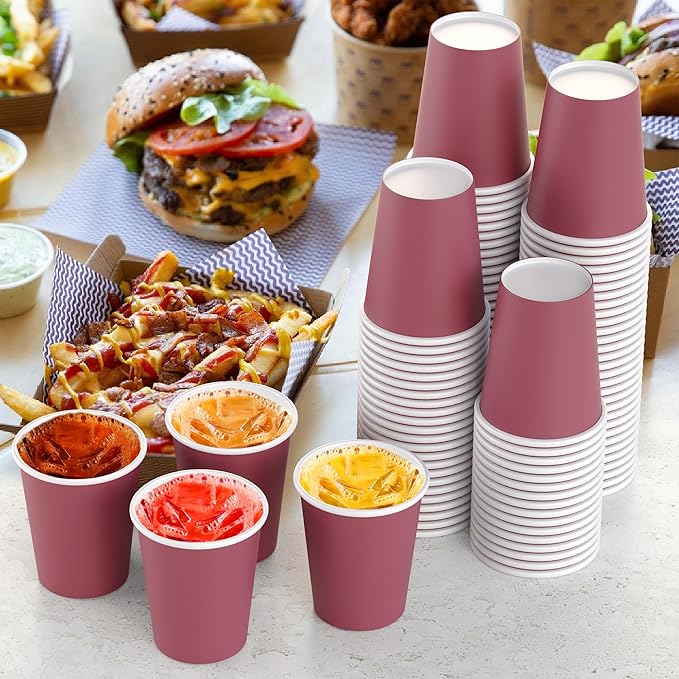 Party Solids Burgundy Paper Cups 9 oz Durable Disposable Cups 1000 Paper Tumblers for Hot Drinks and Cold Drinks Thick 280 GSM Hot Cup for Tea & Coffee Cup To Go Fun Colors for Parties & Events