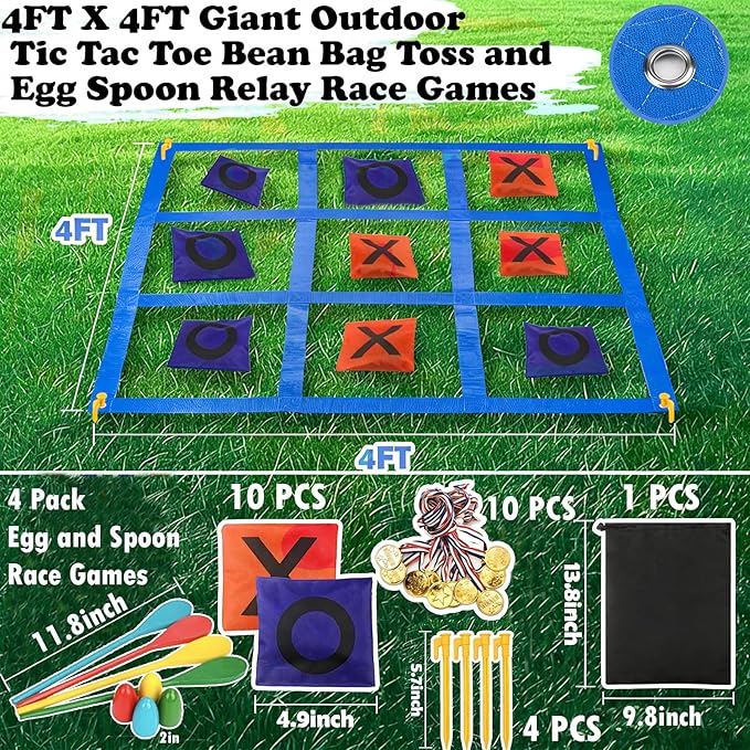 Giant Tic Tac Toe Bean Bag Toss Outdoor Games for Kids Adults Family-4X4FT Large Lawn Yard Carnival Field Day Games, Beach Backyard Camping Outside Family Reunion
