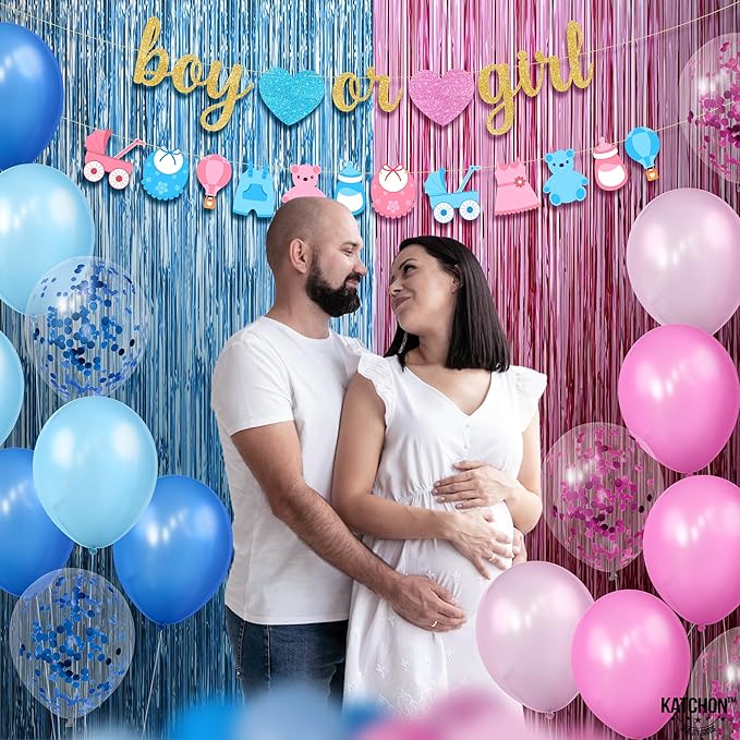 KatchOn, Gender Reveal Decorations Kit - Pack of 40, No DIY | Boy or Girl Gender Reveal Banner | Boy or Girl Baby Shower Decorations | Blue and Pink Gender Reveal Balloon Arch Kit | Boy or Girl Sign