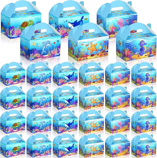 Dunzoom 24 Pcs Under The Sea Party Favor Treat Boxes Ocean Shark Turtle Dolphin Goodie Candy Gift Boxes for Birthday Ocean Animals Party Favors Supplies