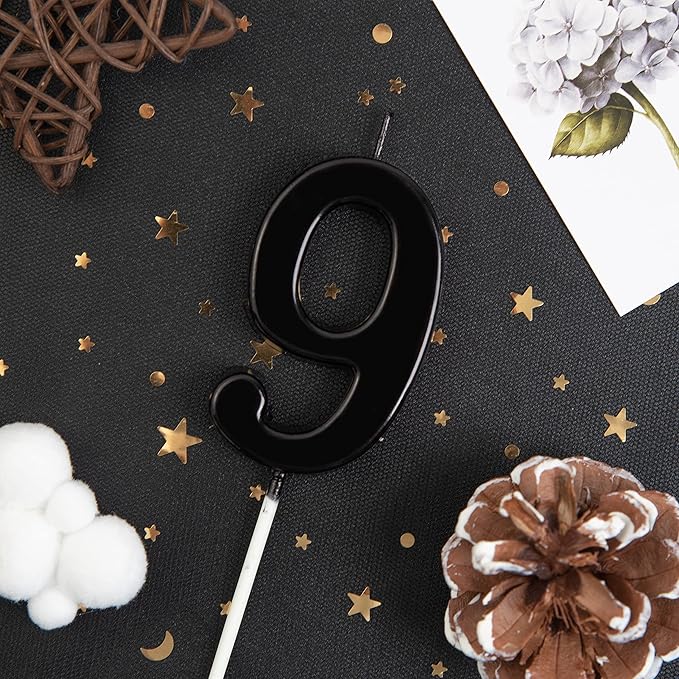 PHD Modern Black 9 Number Birthday Candles for Parties