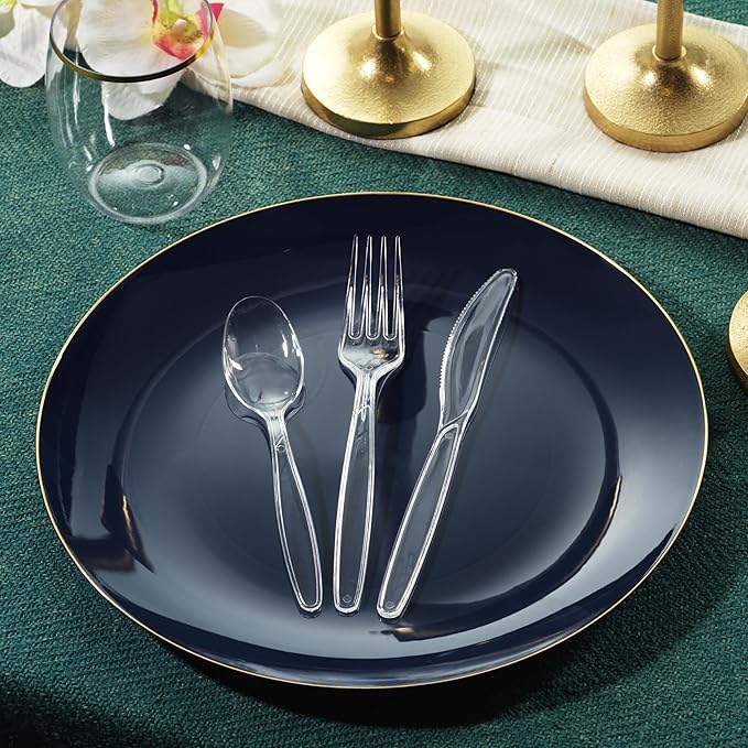 360 Count Extra Heavy Duty Clear Plastic Silverware, 180 Forks, 180 Spoons, BPA Free Disposable Cutlery Set, Premium Bulk Utensils Plasticware for Party Supplies