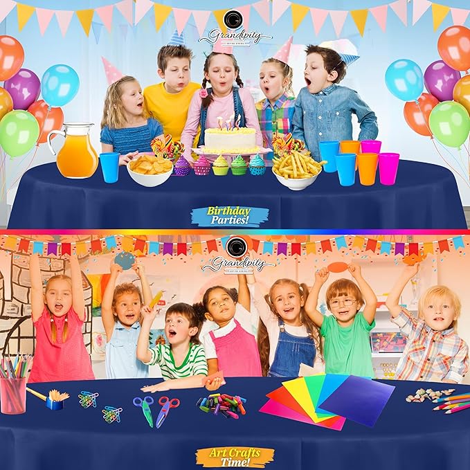 Grandipity Navy Blue Plastic Table Cloth Disposable (6 Pk) 84in Round Tablecloth Premium Party Table Cloths Disposable - Perfect Table Cloth Round Cover for Any Table Up to 6 Feet