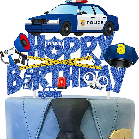 Blue Police Car Cake Topper - Officer Party Decorations for Kids Birthday
