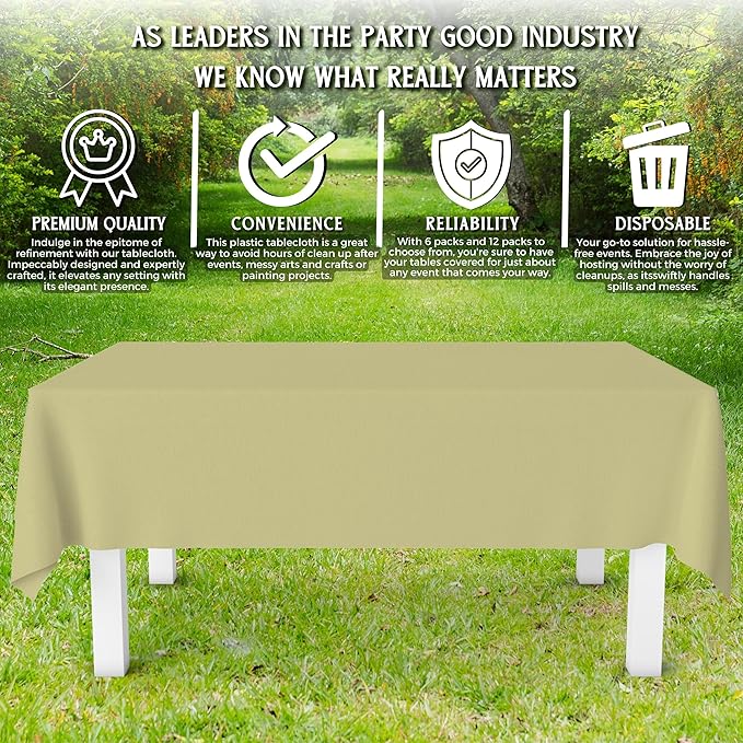 Grandipity Sage Plastic Table Cloth Disposable (6 Pk) 54in x 108in Plastic Tablecloths for Rectangle Tables - Premium Party Table Cloths Disposable for 6ft to 8ft Rectangle Tables