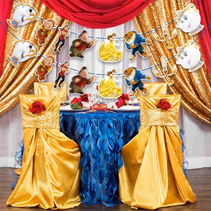 Bauty & The Bast Garland Decoration – Fairy Tale Theme Birthday Party Supplies – Elegant Hanging Party Banner for Girls Birthday, Wedding, Classroom, or Princess Theme Decorations