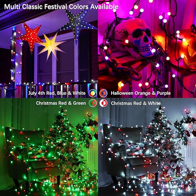 ODEETRONIC Christmas Lights - 98Ft 300 LED Color Changing Christmas Lights, 100+ Mode RGB Berry String Light with Timer, Remote Warm White Fairy Light for Indoor Outdoor Xmas Party Decor, Green Wire